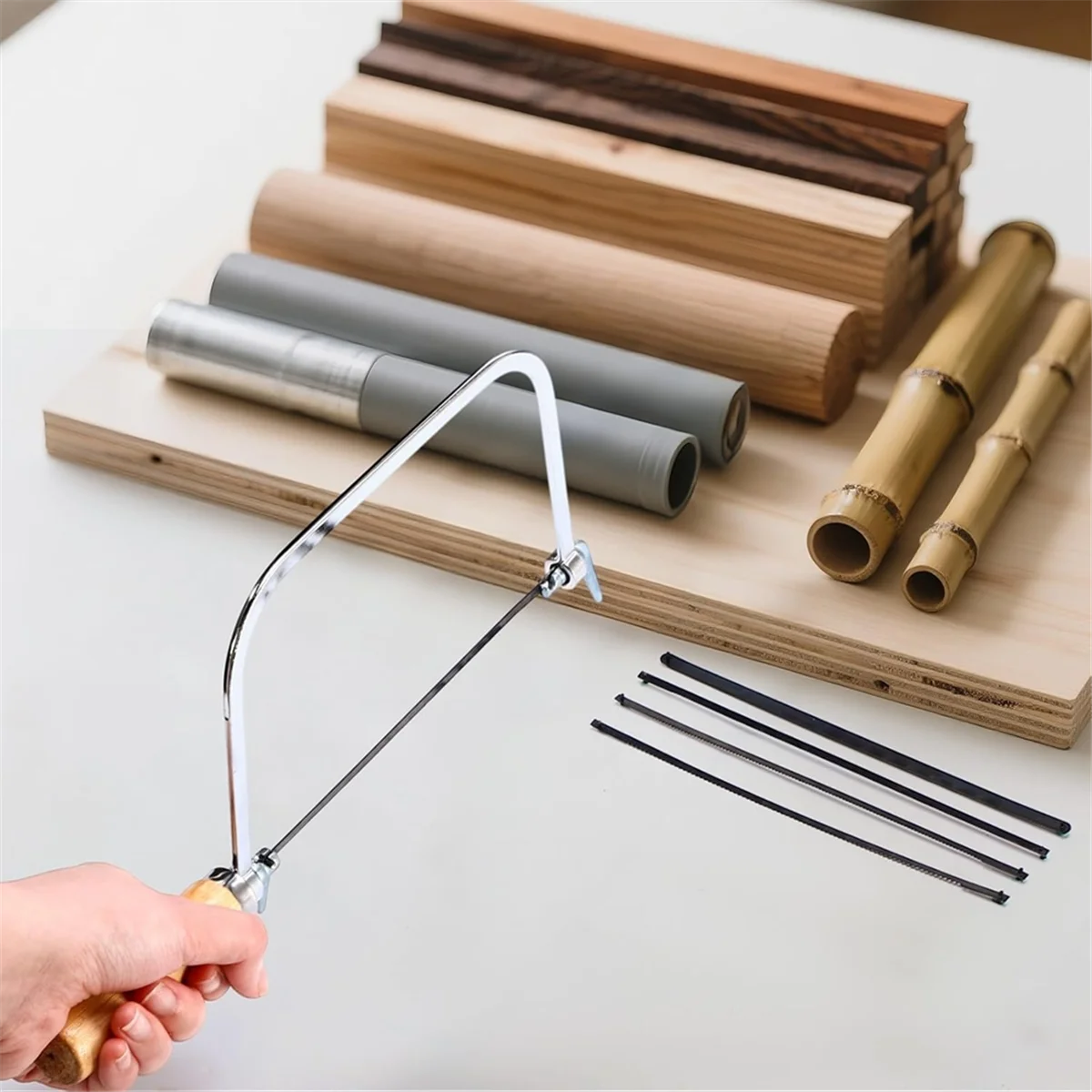 New Woodworking Tools Set Wood Chisel Bevel Edge Chisel Set 1/4in, 1/2in, 3/4in and 1in 6-in Woodworking Blade Coping Saw