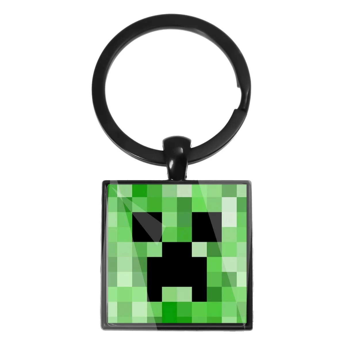 Funny Pixel Block Theme Cartoon Pattern My World 25mm Square keychain Charm Glass Pendant Keychain Car Bag Trinket Gift