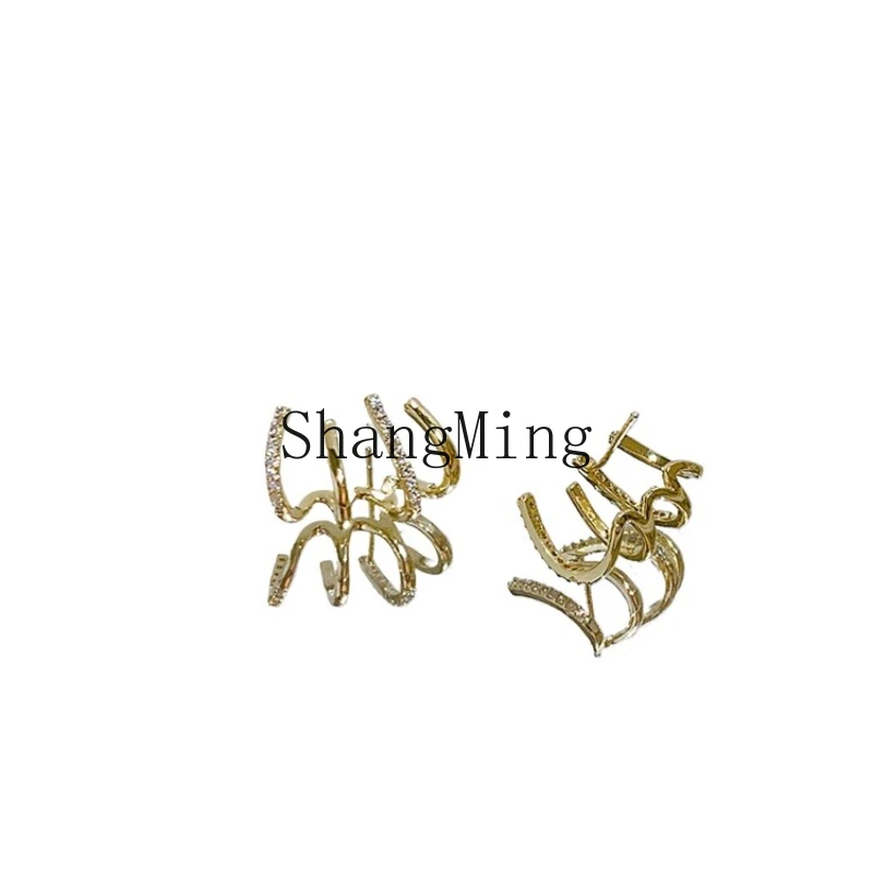 

ZYH sterling silver four-claw ear row earrings niche design sense Internet celebrity stud earrings versatile