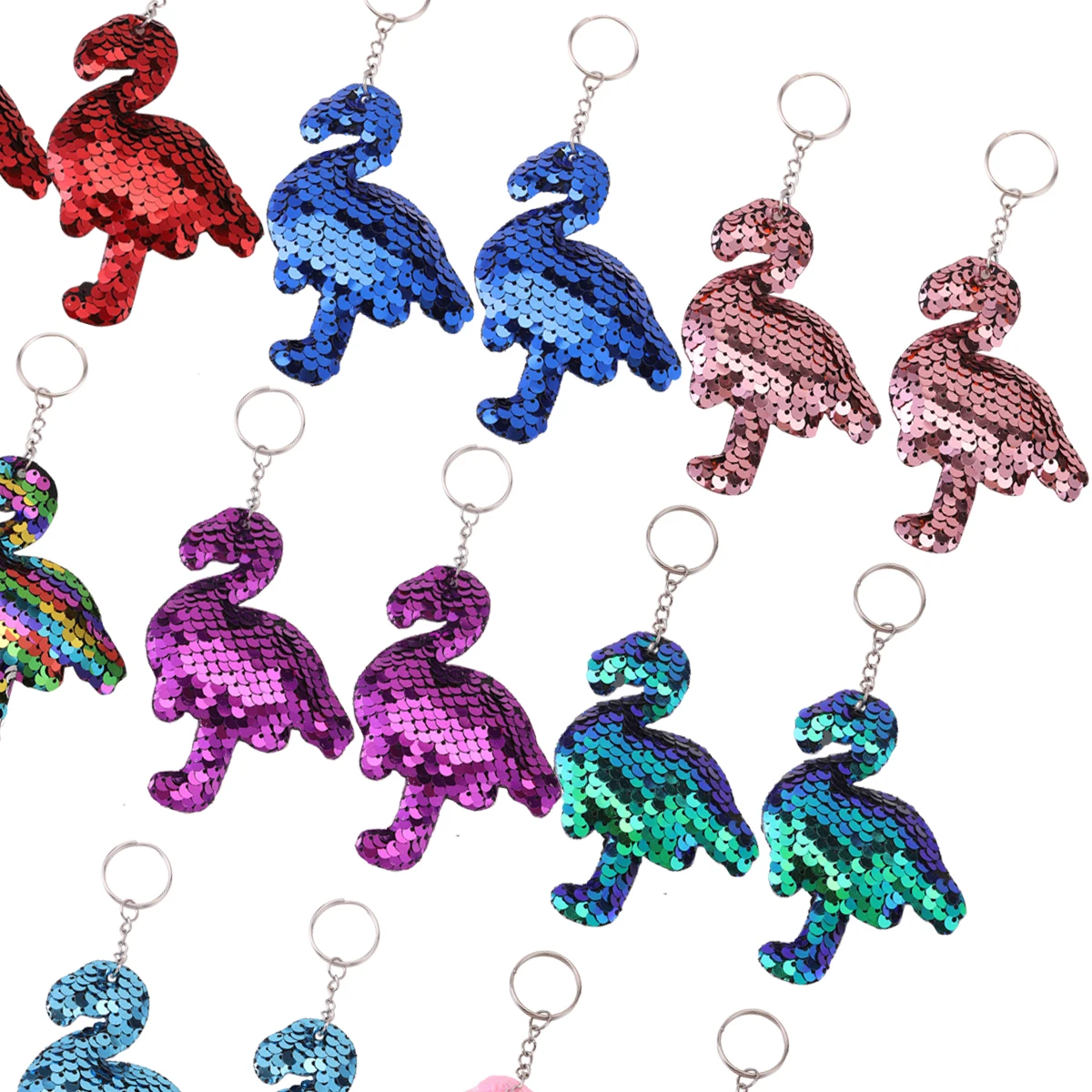 18Pcs Sequin Keychains, Sparkling Double-Sided Flamingo Shape Key Rings, Backpack Luggage Bag Decorations Birthday Party Favors