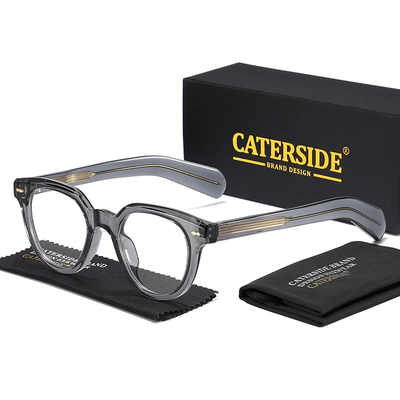 CATERSIDE Vintage Men Round Eyeglass High-Quality Frame Acetate Core Insert Leg Women Decoration Anti Blue Light Glasses