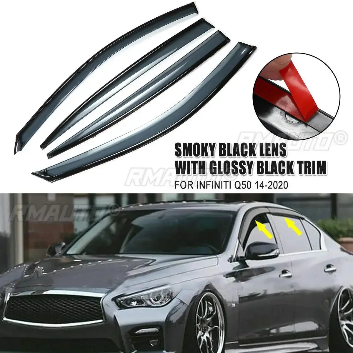 

Q50 Car Side Window Deflector Window Visor Vent For Infiniti Q50 Q50S 2014-2020 Wind Shields Sun Rain Guards Awnings Shelters