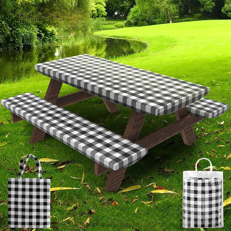 3Pcs/Set PEVA Outdoor Patio Waterproof Table Cover Back Flannel Elastic Printed Table Cover Oil-proof Heat-resistant