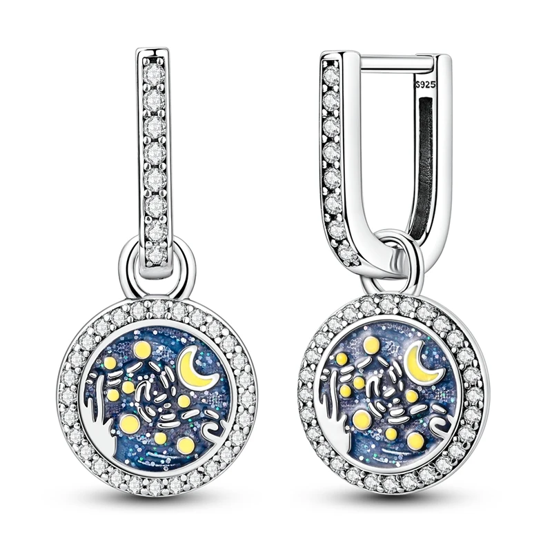 

2026 New 925 Sterling Silver Earrings Impression Starry Sky Earrings DIY Women Exquisite Birthday Anniversary Jewelry Gifts
