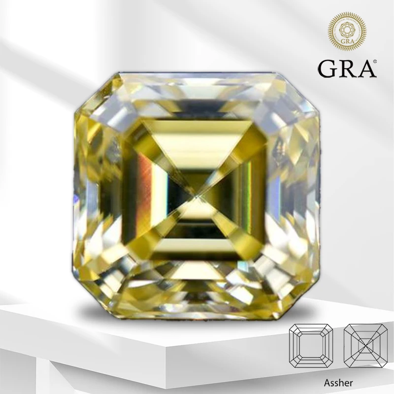 

Moissanite Gemstone Lemon Yellow Color Asscher Cut Lab Grown Diamond for Advanced Jewelry Making Materials with GRA Certificate