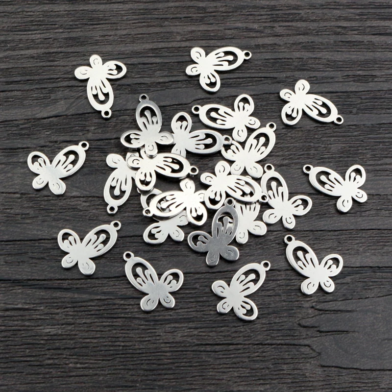 30 sztuk 14x12mm nie znikną 316 ze stali nierdzewnej motyl Charms wisiorek dla DIY naszyjnik bransoletka Craft biżuteria dokonywanie ustalenia