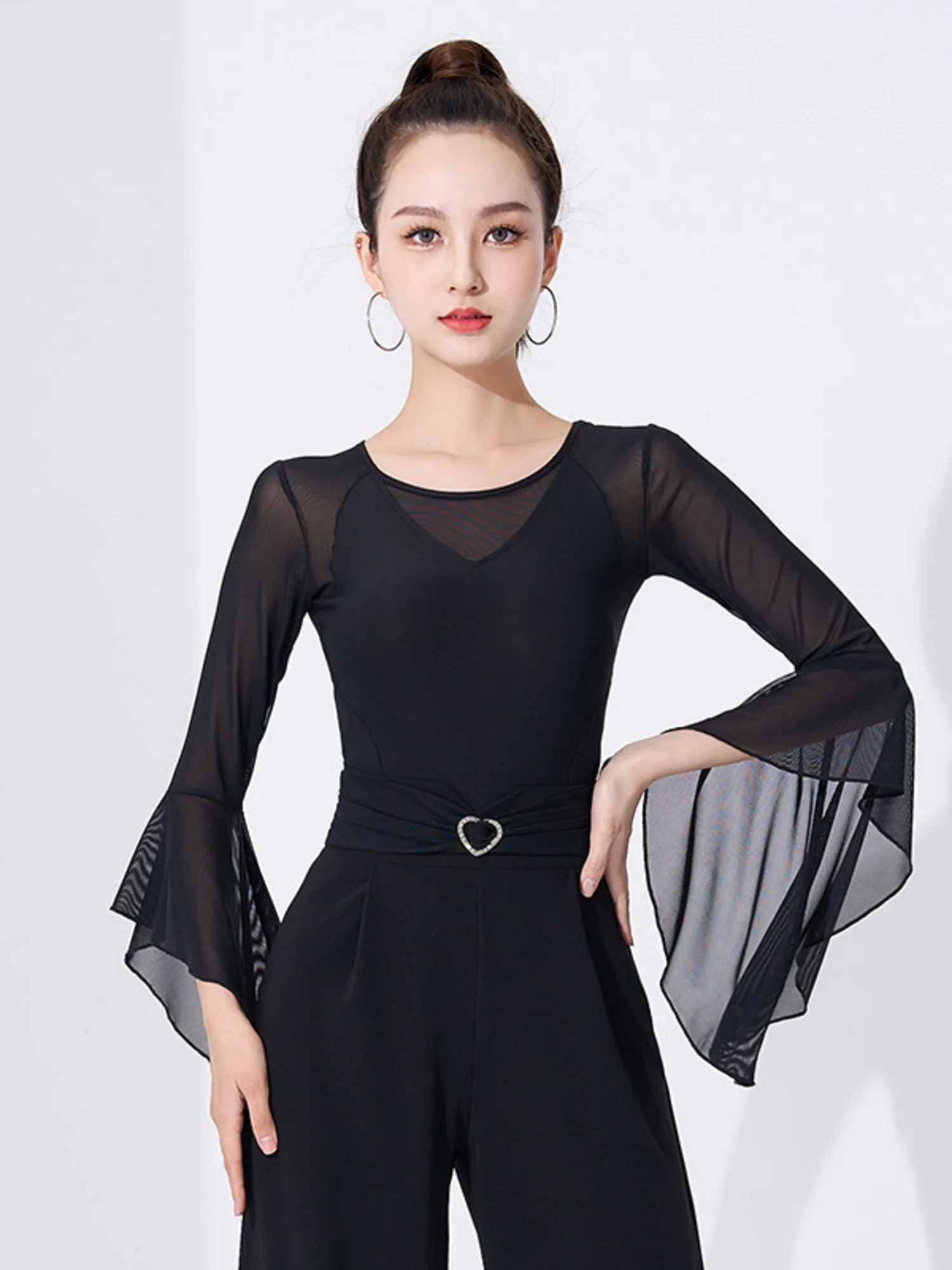 Couleur unie pratique de danse latine hauts modernes salle de bal fille Jazz maille compétition Costume ligne femmes barboteuses classiques 2024 nouveau