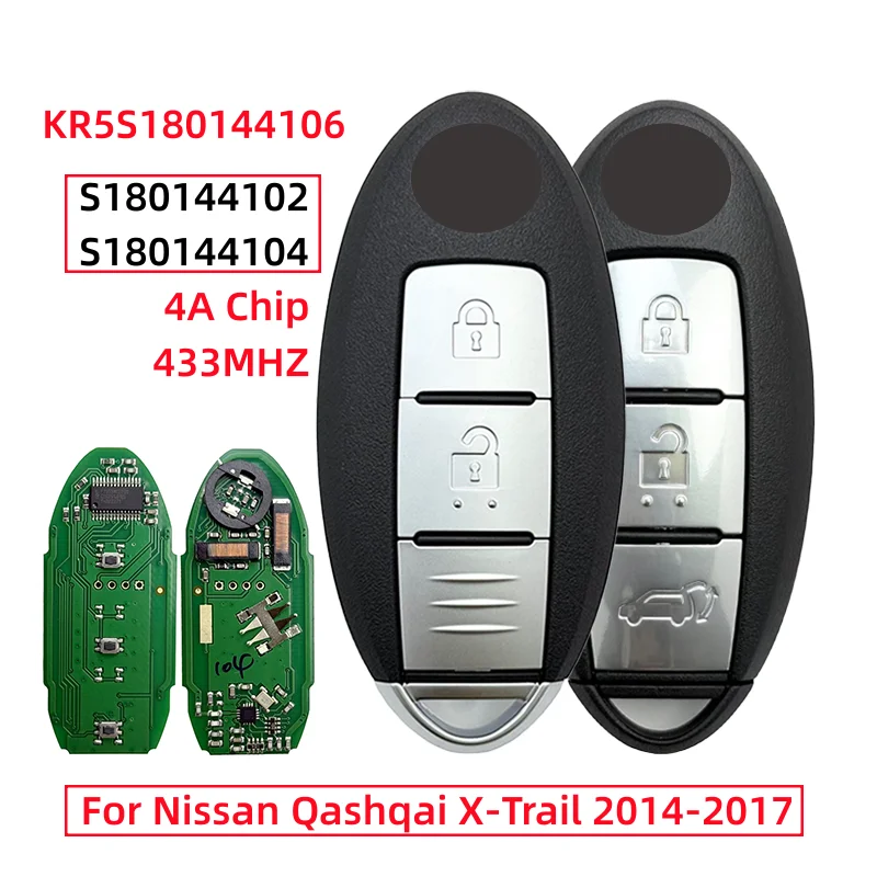 S180144102 S180144104 433MHz 4A Chip 2/3 Button Smart Keyless Go Key Fob For Nissan X-Trail Qashqai Pulsar 2014-2017