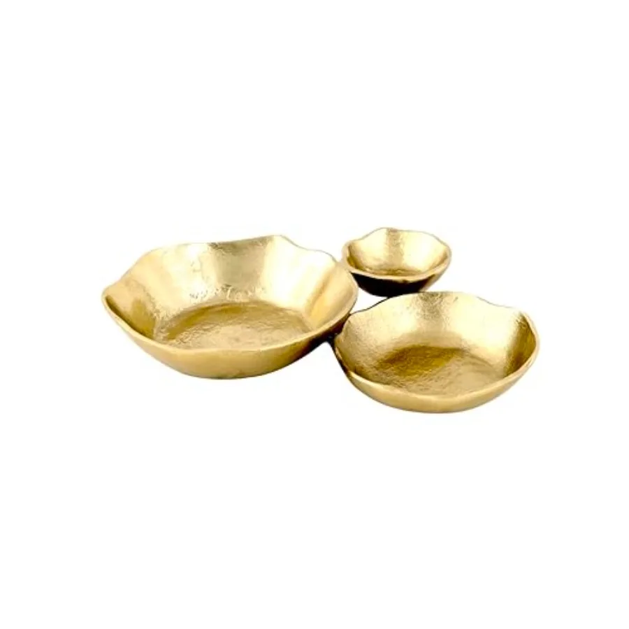 

10" Cluster of 3 Small Serving Bowls. Rustic Gold Finish, Hand-Crafted