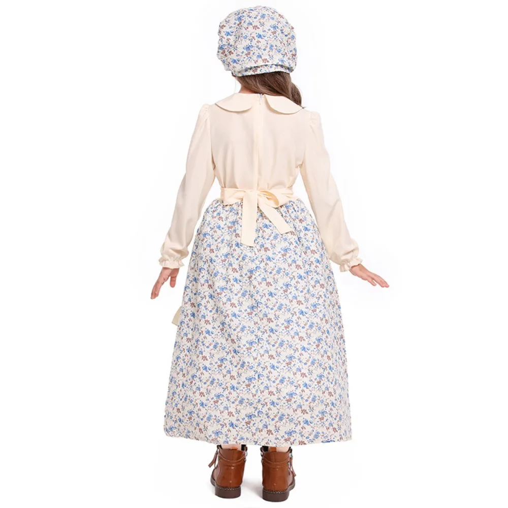 새로운 듀얼 컬러 더블 모자 인쇄 목가적 인 소녀 할로윈 매너 농부 의상