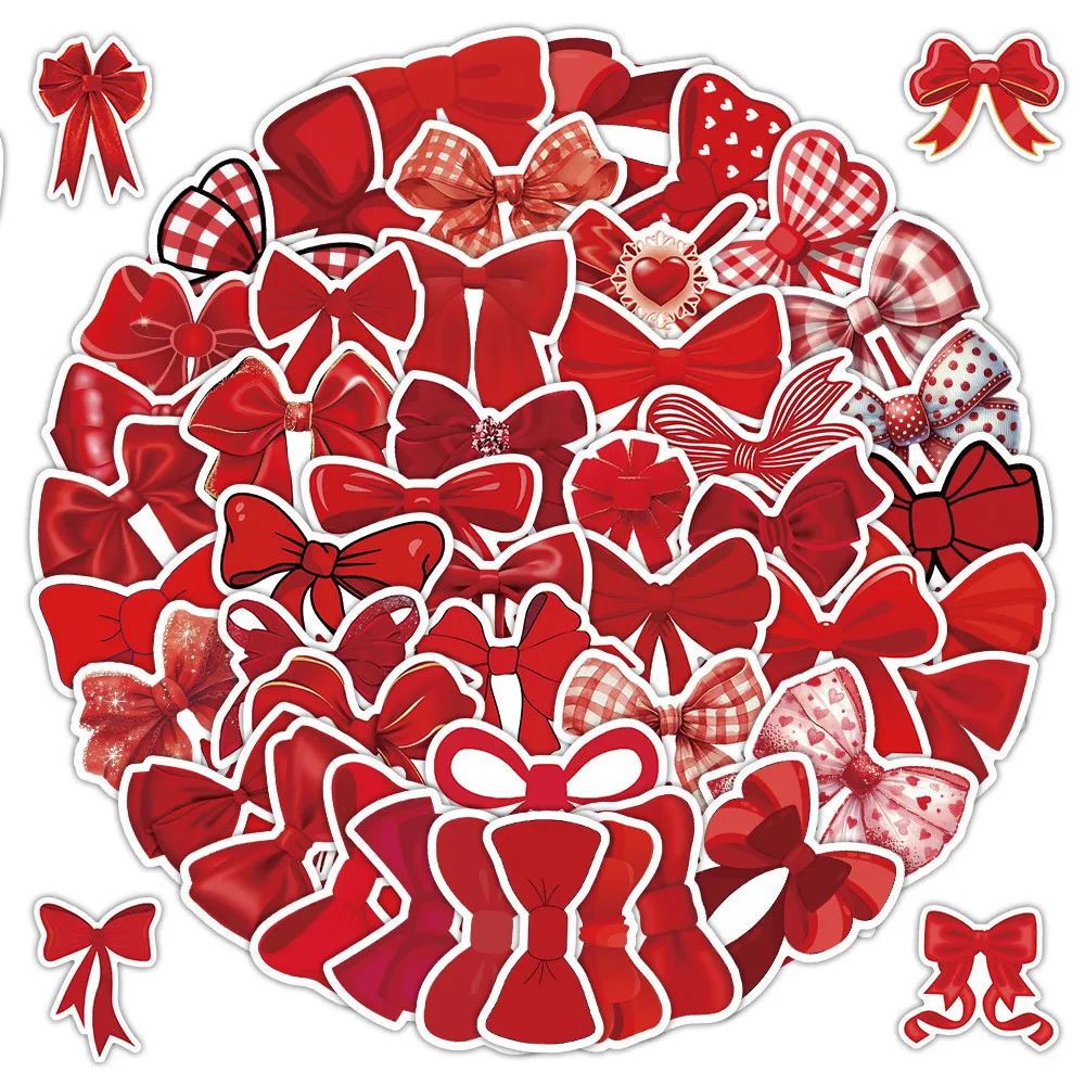 54 Pcs Red Bow Die-Cut Stickers Set - Cute Stylish Waterproof Decor for Scrapbooks, Phones & DIY Crafts AnimeWorlds Store