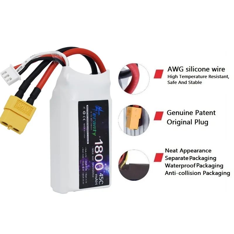 TERANTY 7.4V 2S 1800MAH 45C Lipo batteria per RC FPV aereo elicottero Drone serbatoio modello auto da corsa Hobby JST XT60