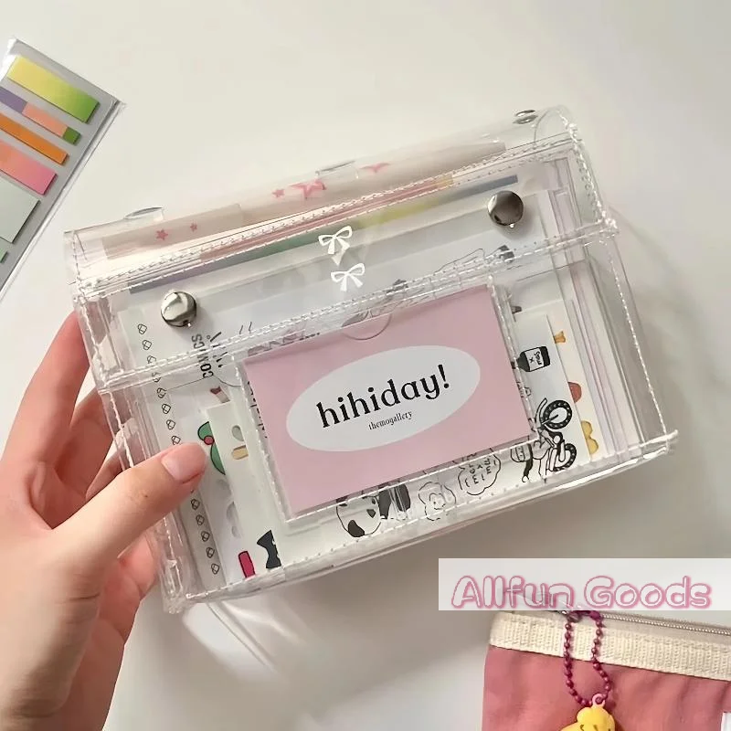 1Pcs PVC Transparent Button Pencil Case Large Capacity Vertical Simple Ins Style Student Desktop Finishing Niche Stationery