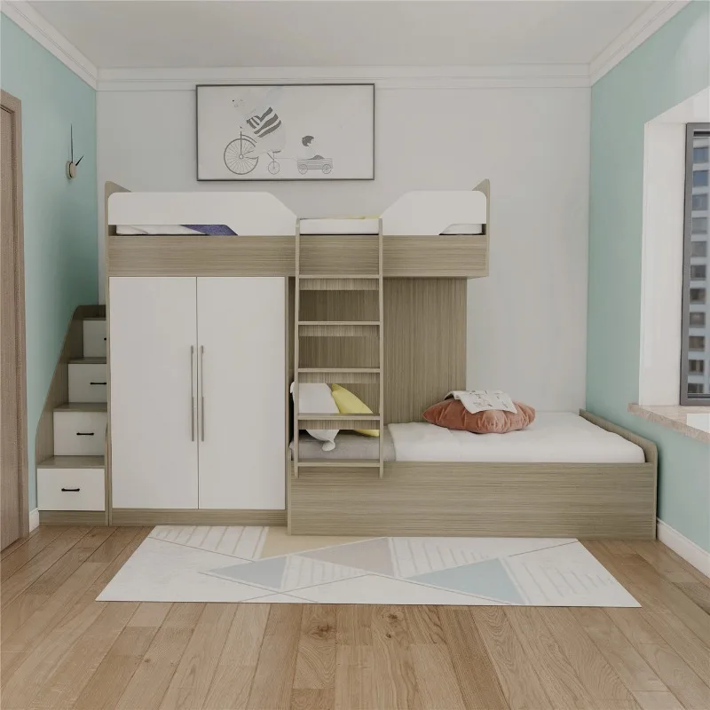 Bunk bed Multifunctional space-saving staggered bed Under bed cabinet Tatami