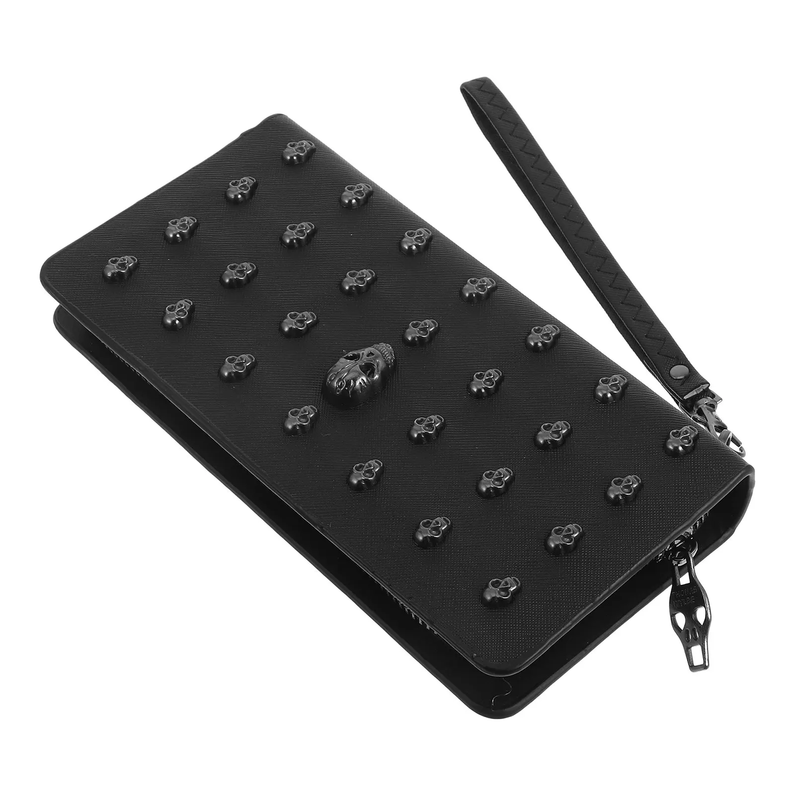 

Женский длинный кошелек с дизайном в виде черепа, черный, из искусственной кожи, портативный, с несколькими отделениями для карт, телефона, наличных, монет, ключей