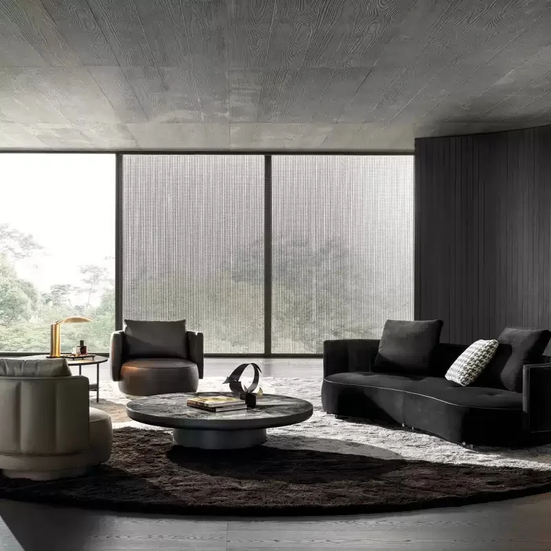 Italian luxury leather single sofa chair, suitable for home 360 ° revolving recliner with stainless steel legs