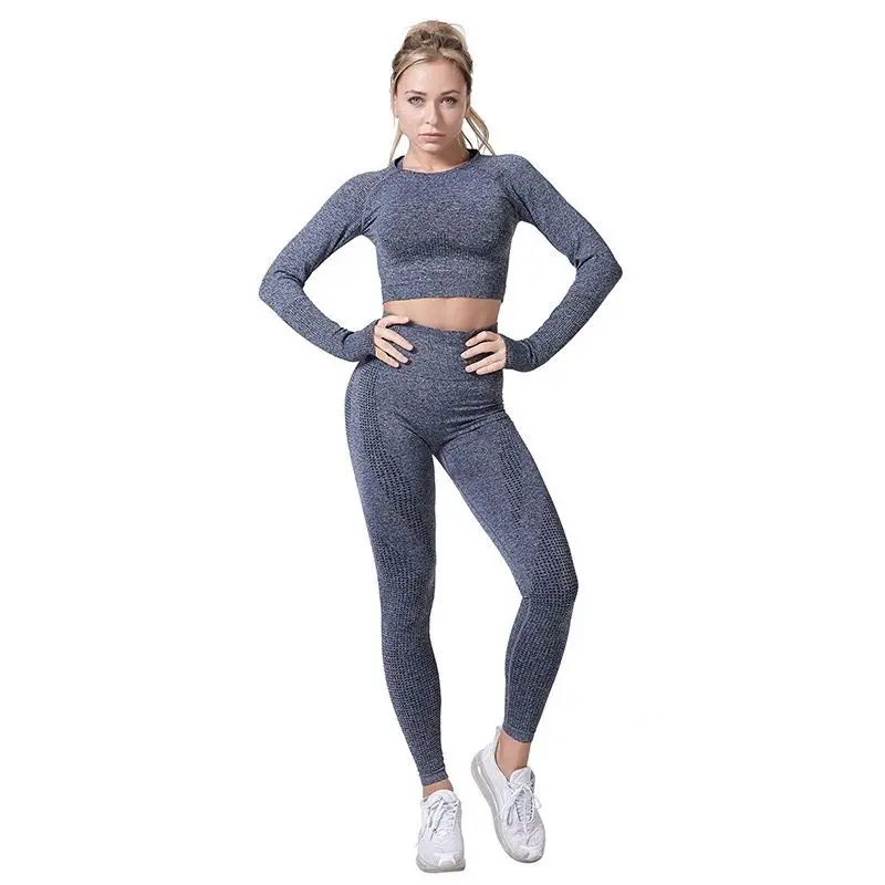 Nuovo 2022 Seamless Women Yoga Set Workout Sportswear Gym Fitness manica lunga Crop Top Leggings a vita alta sport Suits1/2/3/5 pz