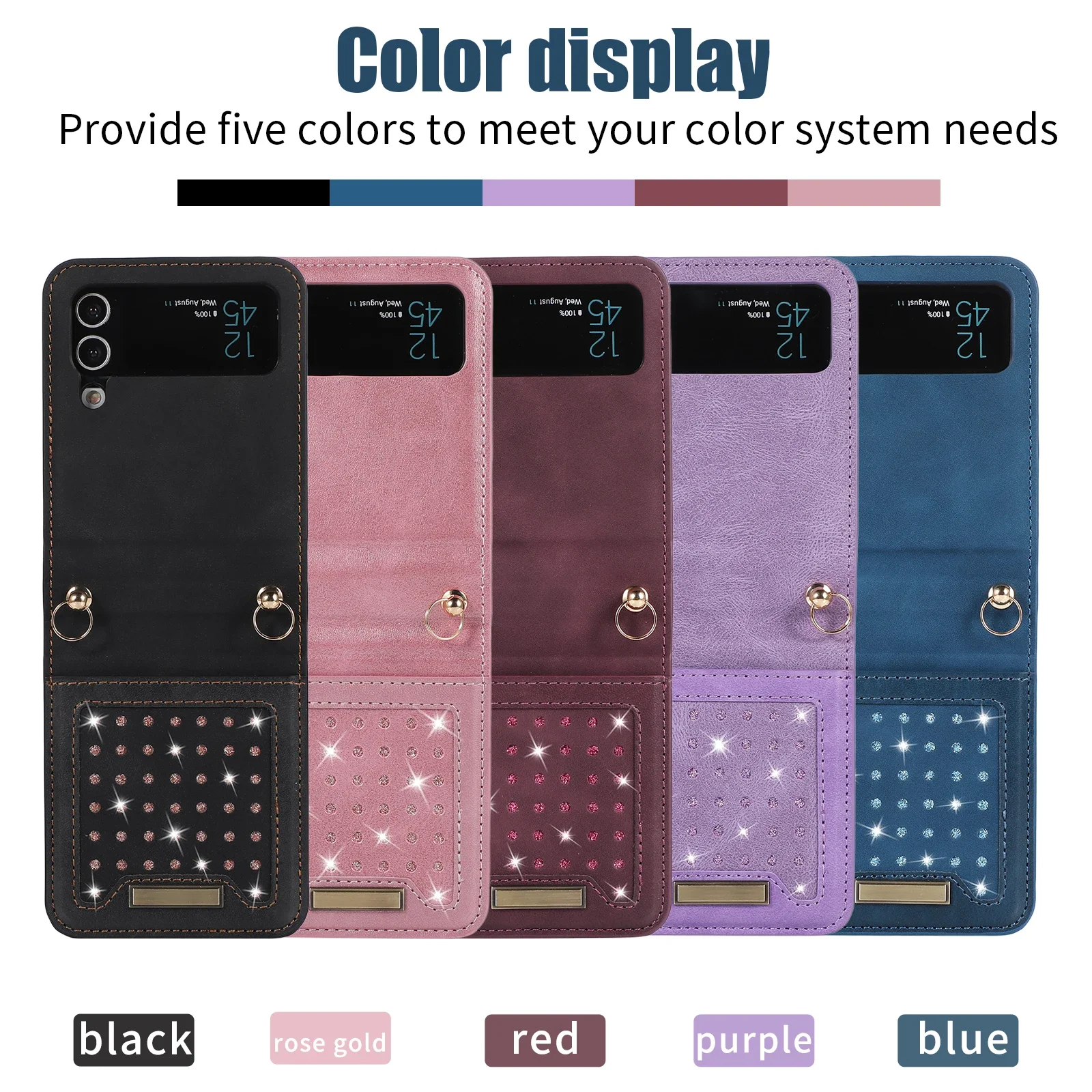 Crossbody Lanyard Cards Solt Wallet Leather Case for Samsung Galaxy Z Flip 6 5 4 3 Flip4 5G Anti-knock Cover Bling Holder Bag