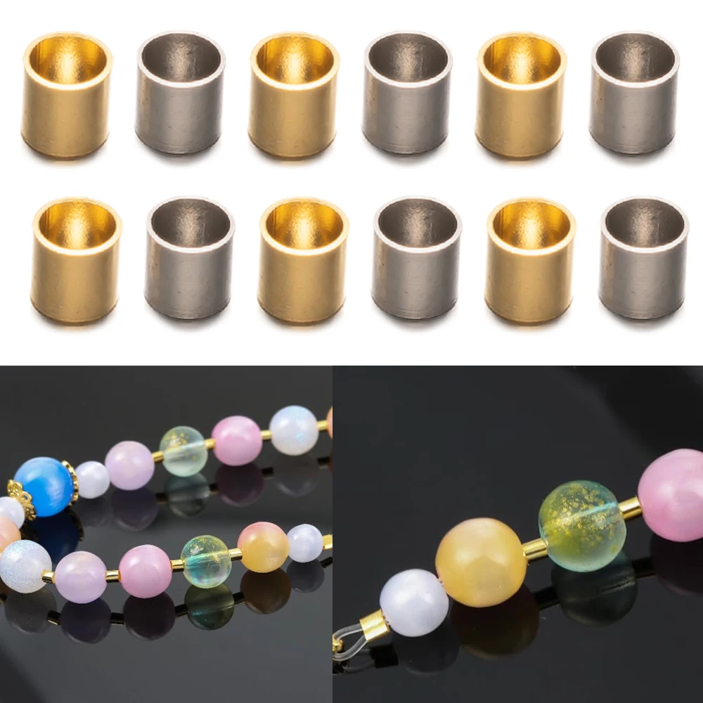 100 teile/los Edelstahl Gold Rohr Stopper Spacer Crimp End Perlen für DIY Halsketten Armbänder Schmuck Machen Liefert Material – Detail 1