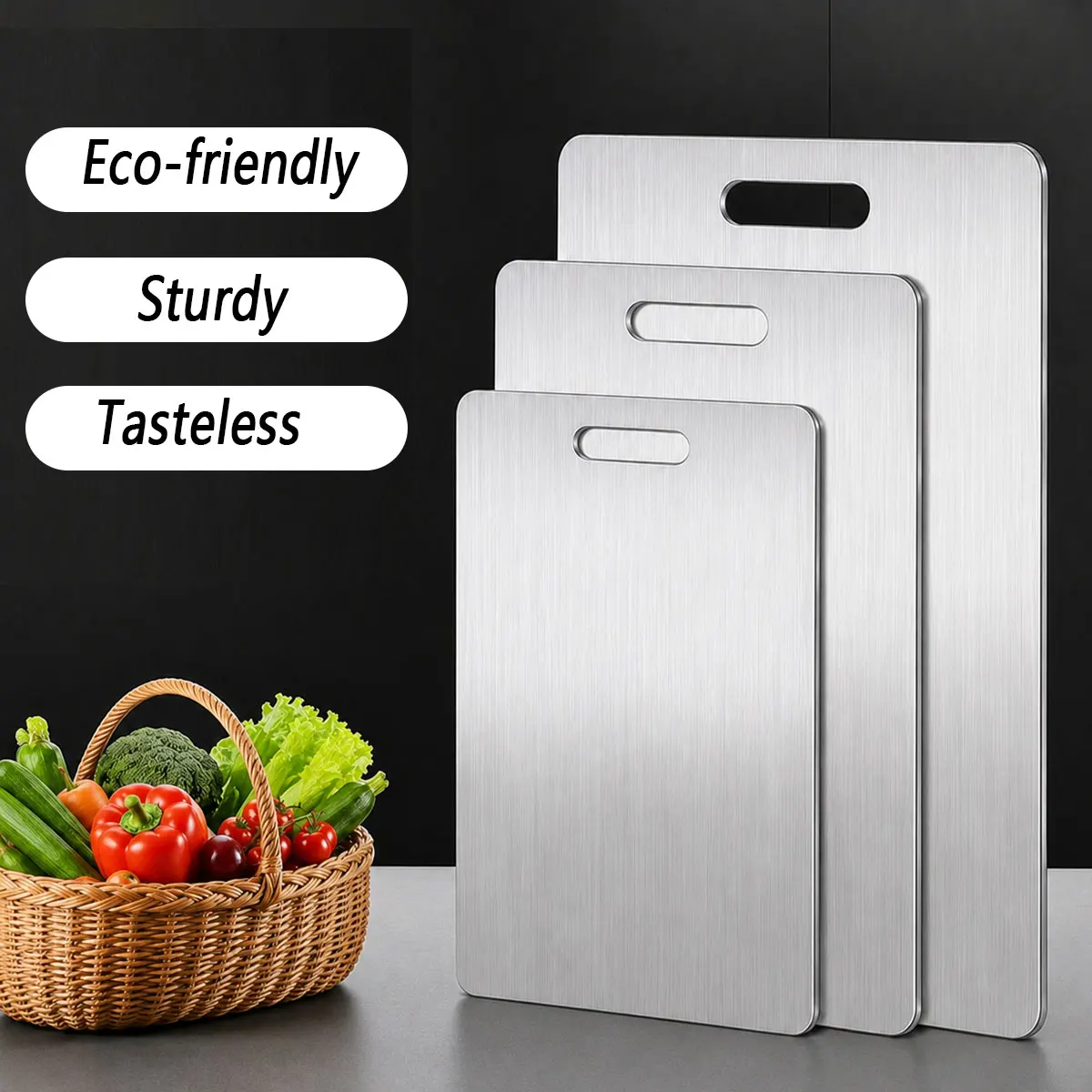 1/3pc Stainless Steel Double-sided Food Grade Cutting Board, Double-sided Cutting Board, Suitable for Meat Fruits and Vegetables