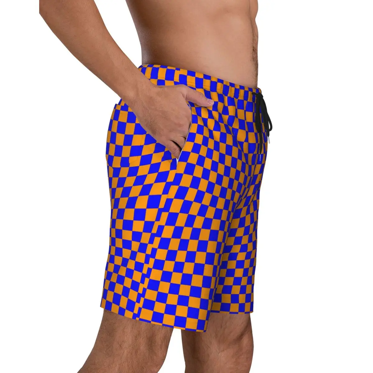Summer Gym Shorts Male Checkered Orange And Black Checkerboard Beach Short Pants Stylish Breathable Beach Trunks Plus Size
