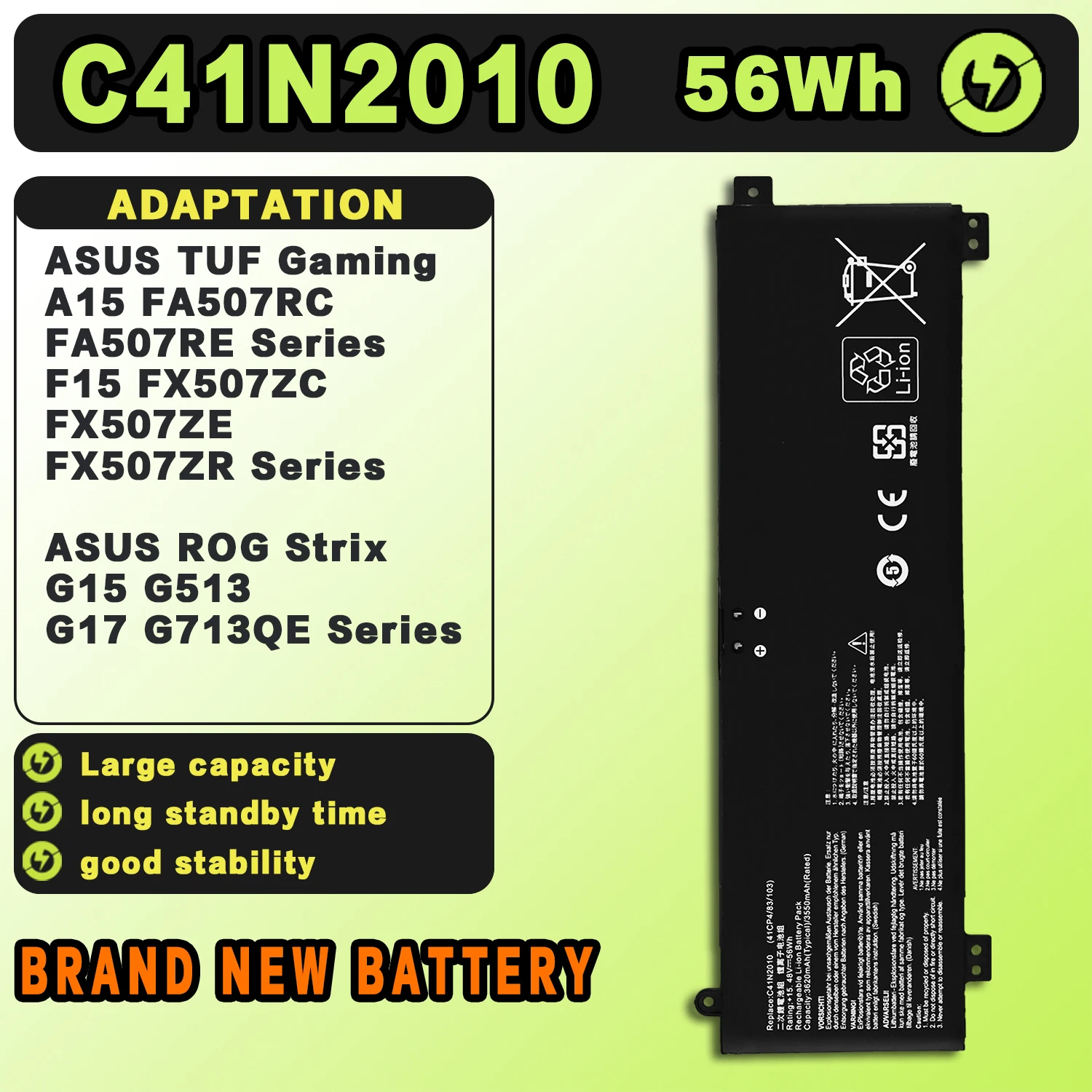 SAT C41N2010 New Laptop Batteries Replacement For ASUS TUF Gaming A15 F15 FA507R/RC/RE FX507Z/ZC/ZE/ZR 15.48V-56Wh-3620mAh