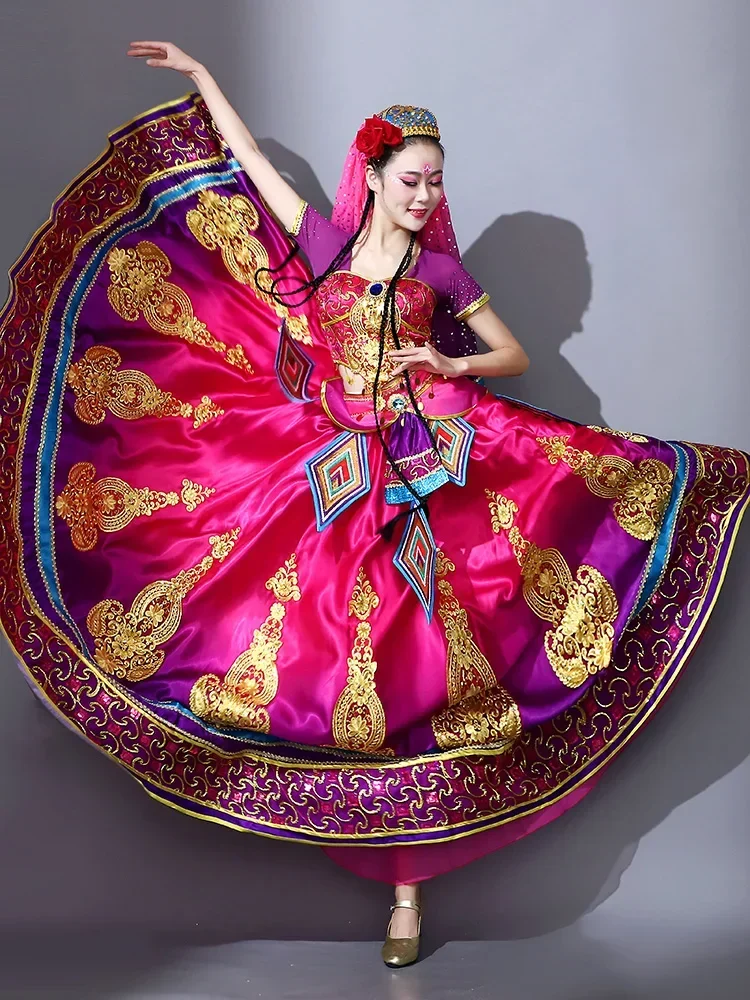 Trajes de danza de Xinjiang para mujer, estilo indio uigur, falda de prueba de arte de danza del vientre para chica india, conjunto de dos piezas