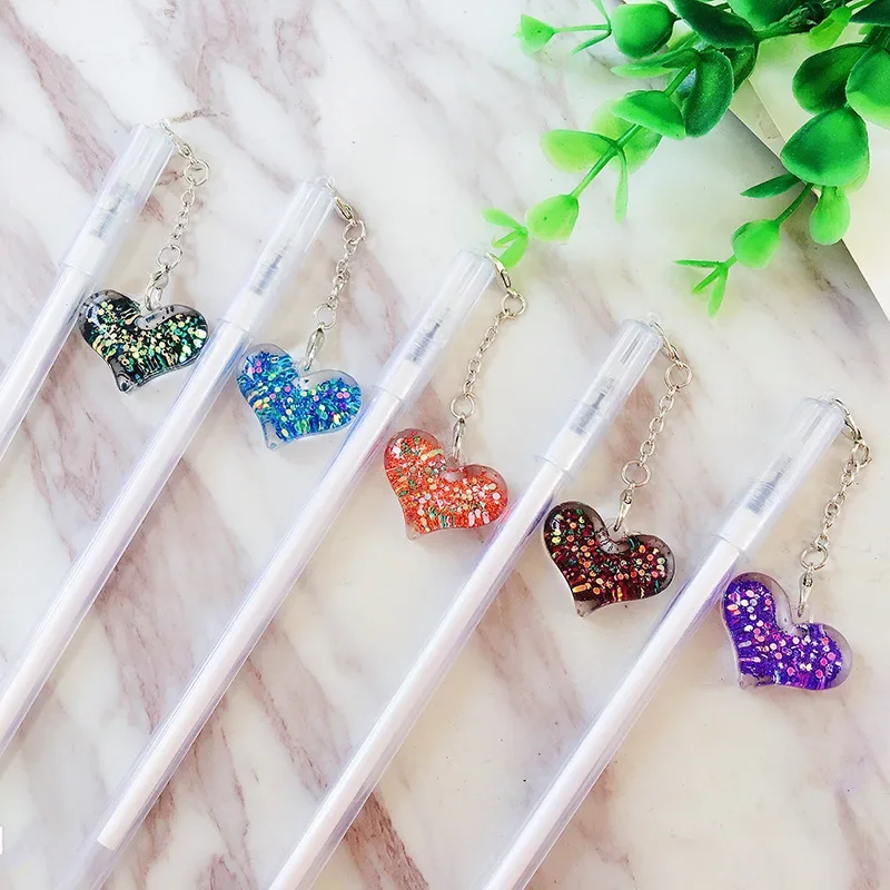 24pcs New Flash Powder Love Pendant Neutral Pen Pendant Writing Pen Student Supplies Creative Stationery