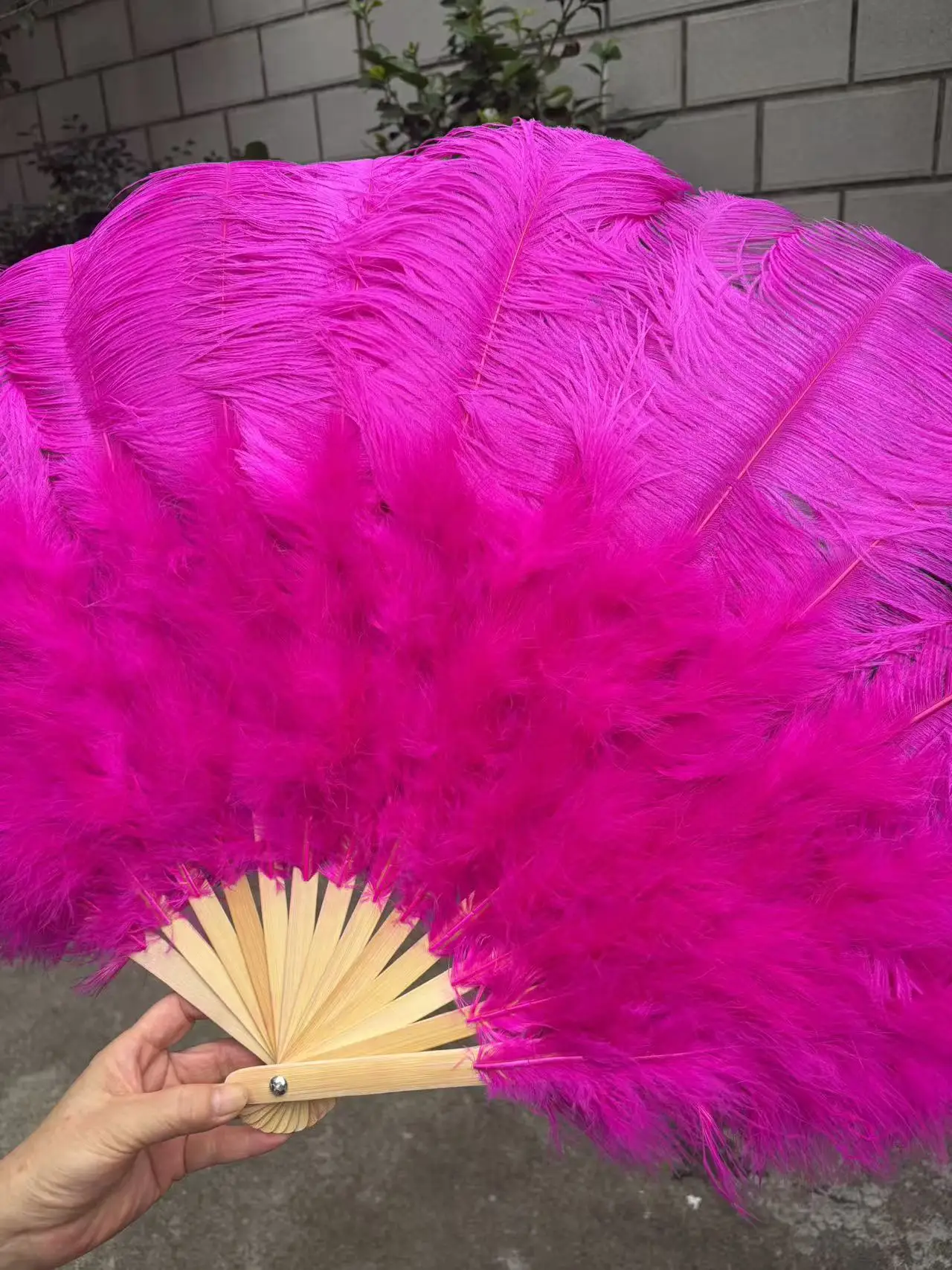 يده كبير روز الأحمر النعامة ريشة مروحة 100 سنتيمتر 130 سنتيمتر الريش ل كرنفال مرحلة الأداء الرقص الشرقي 13 العظام الحرف مروحة #5