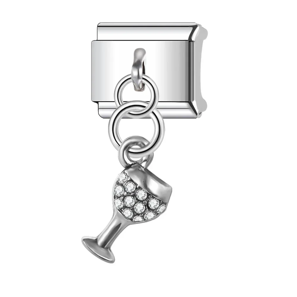 Trusta 2024 New Fashion Romantic Heart Shiny CZ Charm Italian Links Fit 9mm Bracelet Stainless Steel for Women DIY Jewelry N097