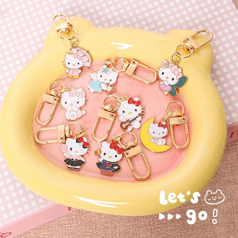 Hello Kitty Cat Keychain Cartoon Anime Cute Bag Pendant Car Key Chain Ring Bag Charm Accessories Gift Keyring for Women