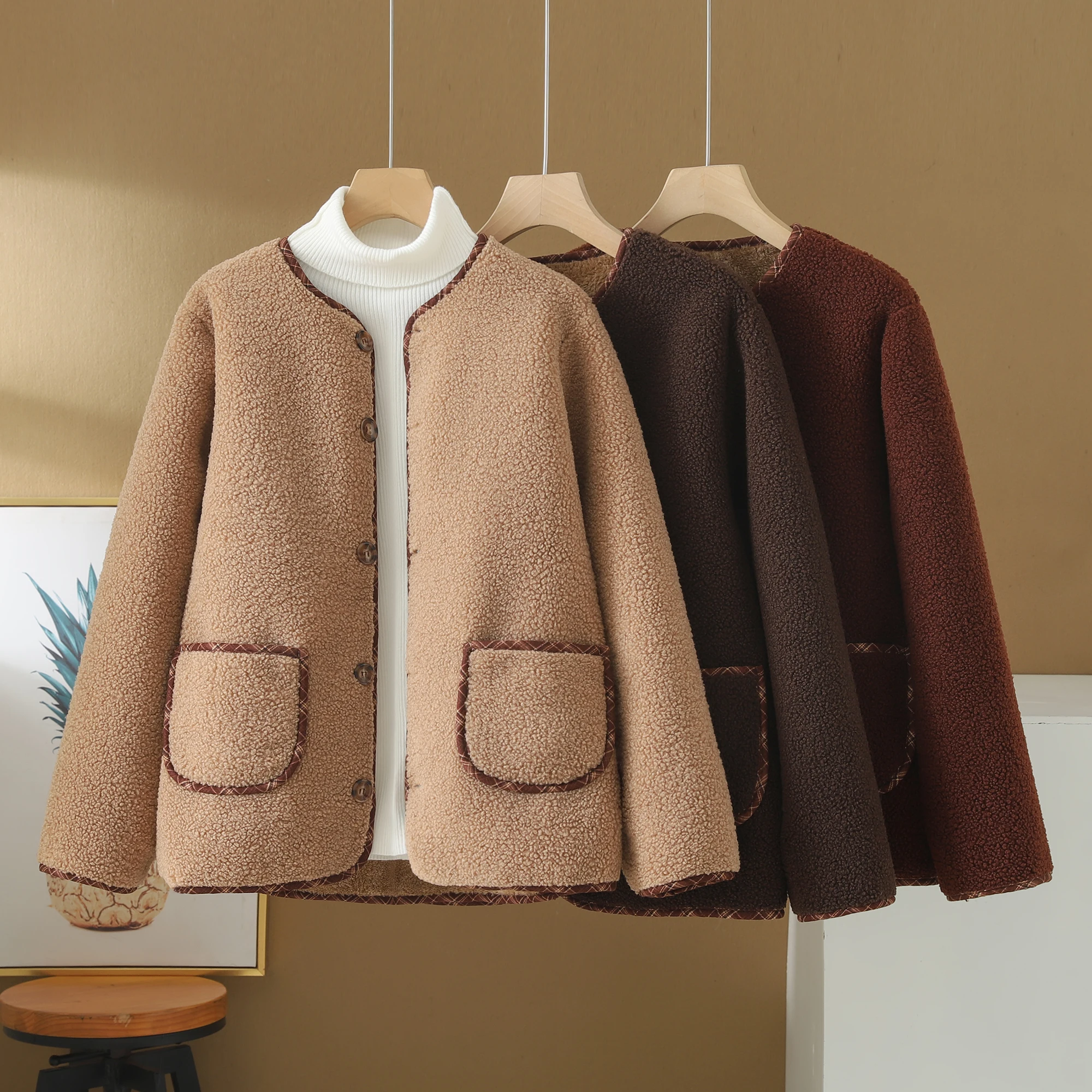 

Lamb Fur ort Coat round Nelined Fce Lined Autumn Winter New Sle Women's Commute Faion Thiened Outerwear