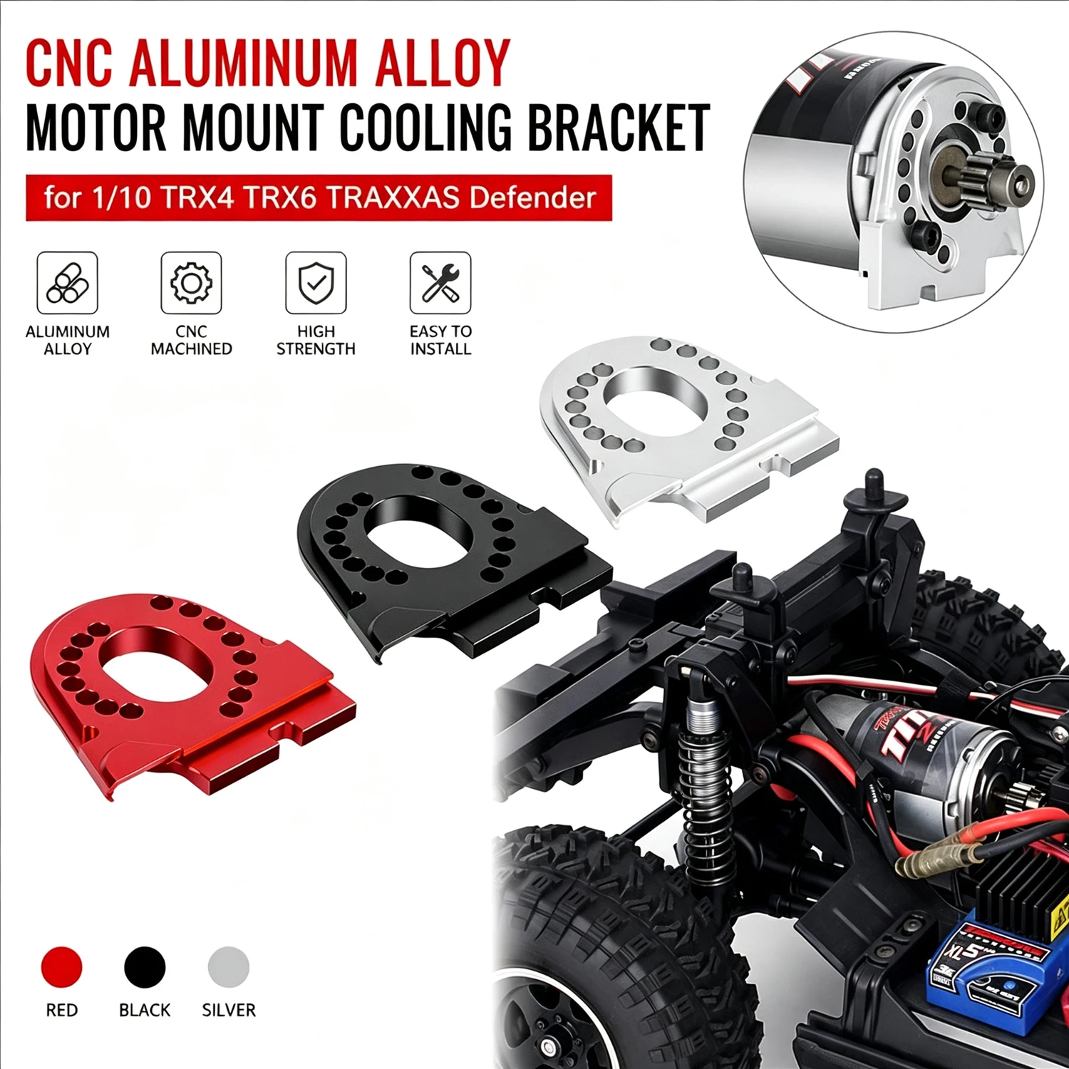 RC Car Upgrade Kit CNC Aluminum Alloy Motor Mount Cooling Bracket for 1/10 TRX4 TRX6 TRAXXAS Defender RC Crawler Car Accessories