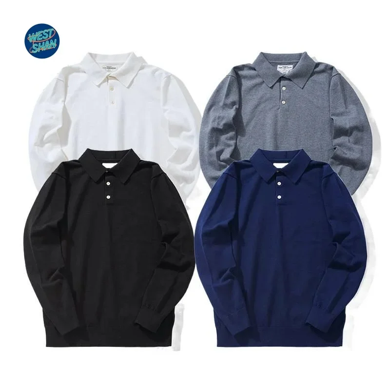 WESTSHAN EU US Size Luxury Quality Solid Color Pullover Long Sleeve Polo Shirt Turn-Down Collar Golf Business Casual Polo Shirt