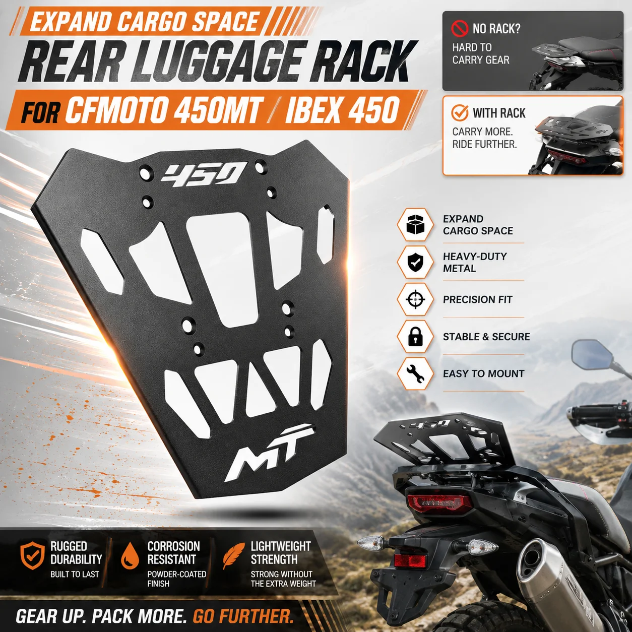 For CFMOTO 450MT CF-MOTO IBEX 450 2024 2025 Motorcycle Rear Luggage Rack Cargo Carrier Shelf Motorcycle Storage Suitcase Tail Ca