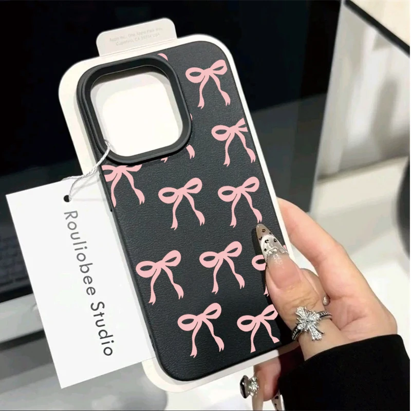 Phone Case For Motorola Edge 60 50 Fusion NEO Stylus G84 G54 G85 G35 G05 G34 G75 G15 G Play 2025 Cover Pink Bowknot Leather Bags