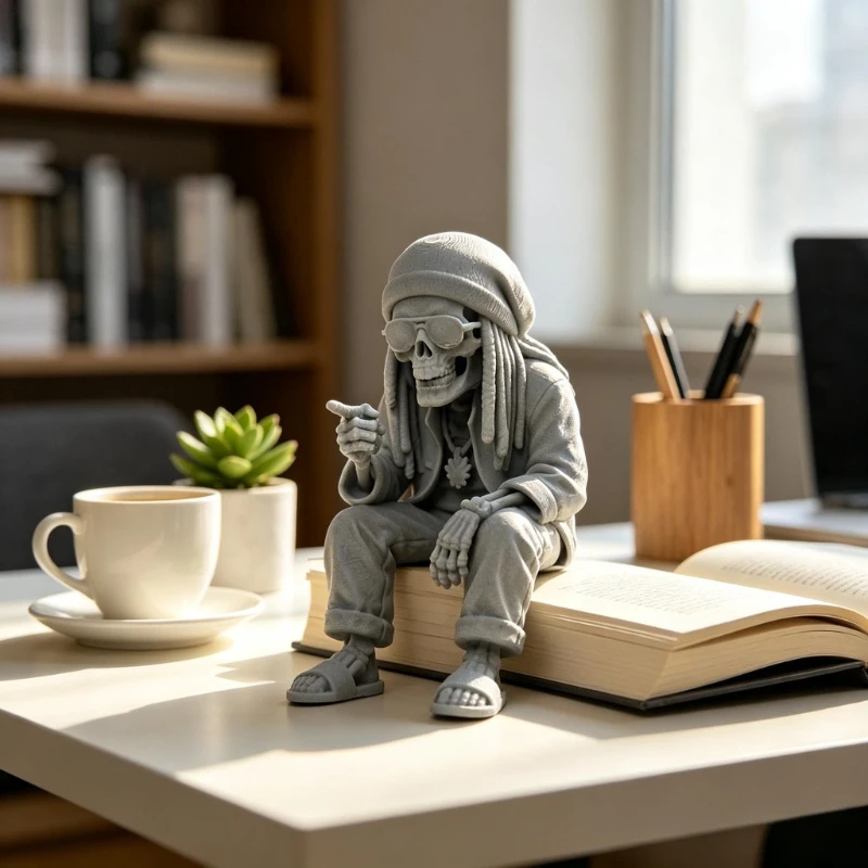 Reggae Dreadlocks Skeleton Figurine Skull Statue Cool Desktop Ornaments Decor for Reggae Hip-Hop Culture Enthusiasts Party Gifts