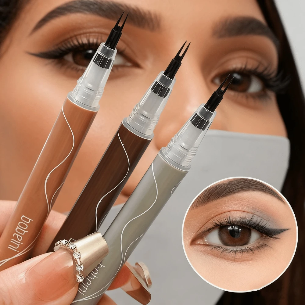 Delineador de ojos de doble garra, lápiz líquido delineador de ojos de dos pestañas inferiores extremadamente fino, resistente al agua, sin manchas y al sudor
