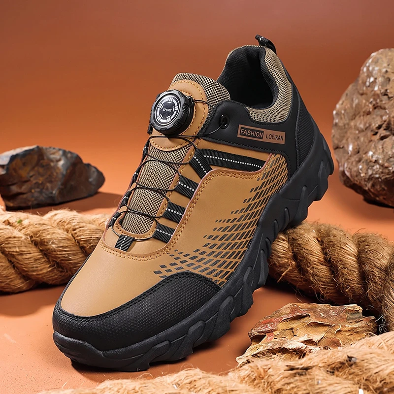 Men's Rotary Knob Casual Shoes, Mesh Splice Non‑slip Wear‑resistant Thick Sole Sneakers For Daily Walking City Commute