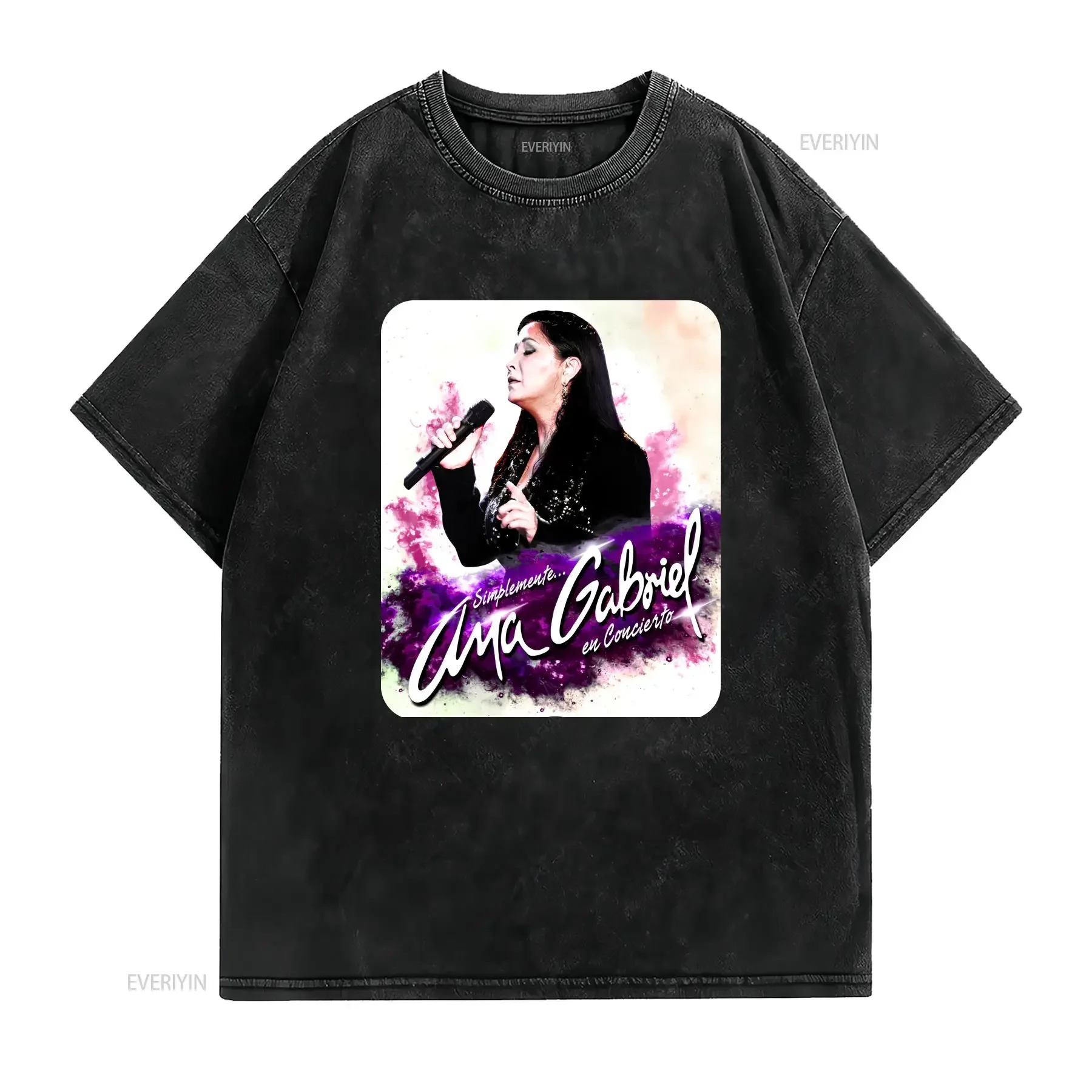 تي شيرت Ana Gabriel en Concierto Latin Singer Tour مقاس XL عتيق مغسول أوم ممتد قليلاً ملابس شارع جرافيك غير رسمية ناعمة