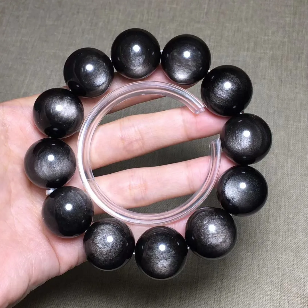 20mm Natural Silver Obsidian Bracelet For Women Men Healing Love Gift Beauty Gemstone Crystal Stone Beads Strands Jewelry AAAAA