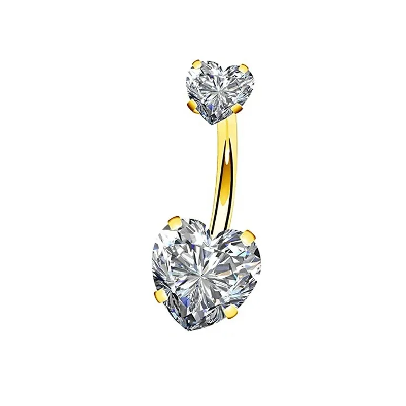 1Pc Gold Color Stainless Steel Belly Ring, Flower Heart Shaped CZ Crystal Navel Belly Button Rings Butterfly Navel Piercings 14G