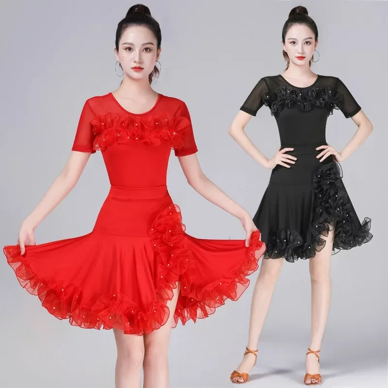 customized latin dance dress women adult sleeveless fringe dress dance practice clothes stage ballroom dress standard suit