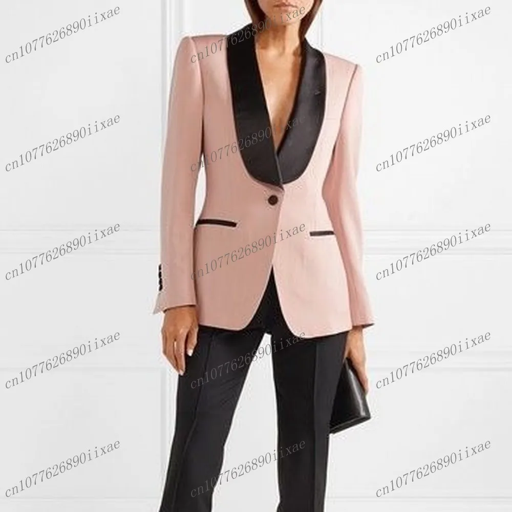 

New Pink And Black Women Suits Lady Business Office Tuxedos Mother Wedding Party Formal Ladies 2 Piece Set Jacket Pants