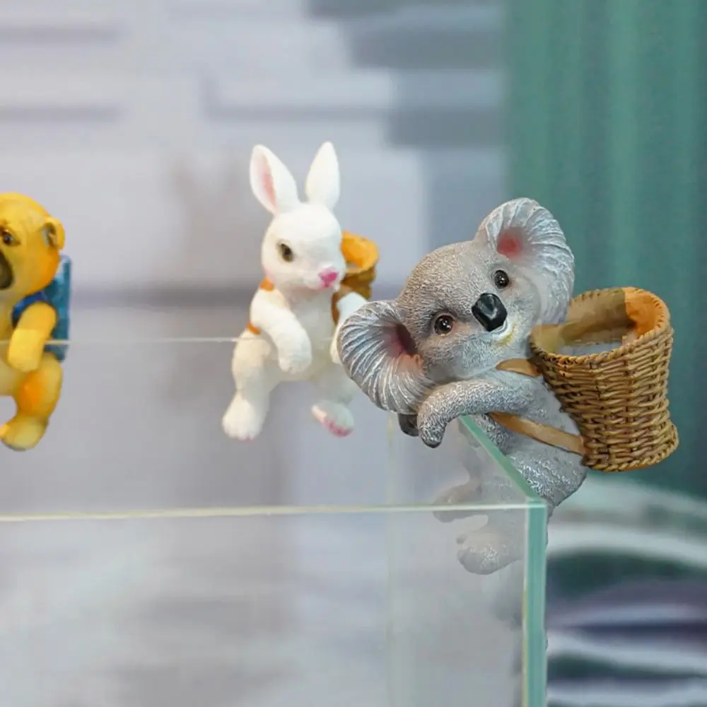 Cartoon Basket Rabbit Landscape Simulation Resin Aquarium Hanging Ornaments Koala Dog Fish Tank Animal Pendant Flower Pot