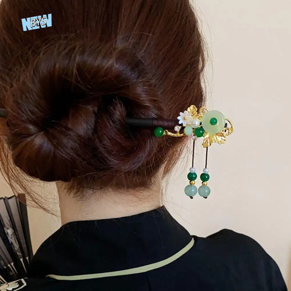 

Headpieces Ancient Style Hanfu Hair Chopsticks Wooden Hair Accessories Chinese Style Hair Stick Jade Flower Hair Fork Daily