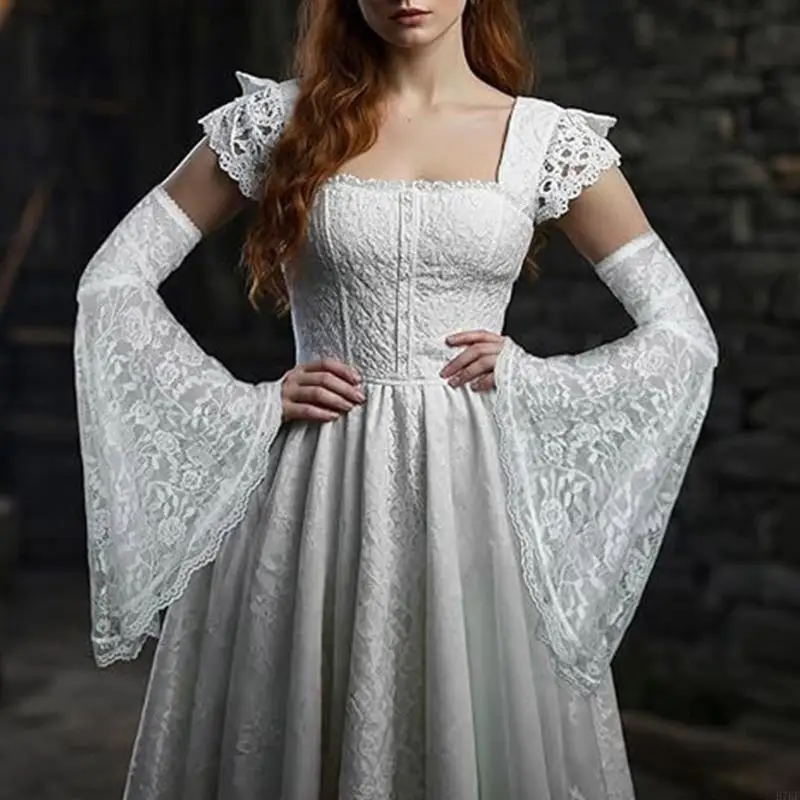 Gothic Lace Sleeves Witch Gloves Elegant Costume Airbwear dengan Sware Cuffs for Tema Pesta dan Halloween Dressing H7EF