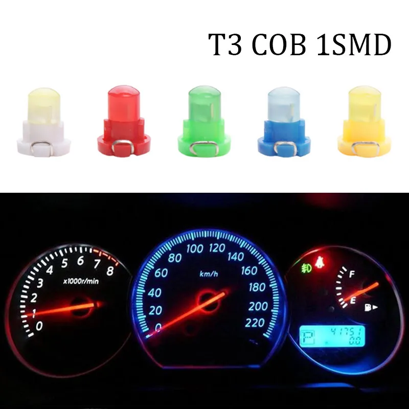 10PCS T3 COB Car LED Dashboard Bulbs Interior Light Instruments Panel Indicator Climate Base Lamp Wedge Light 12V Red White