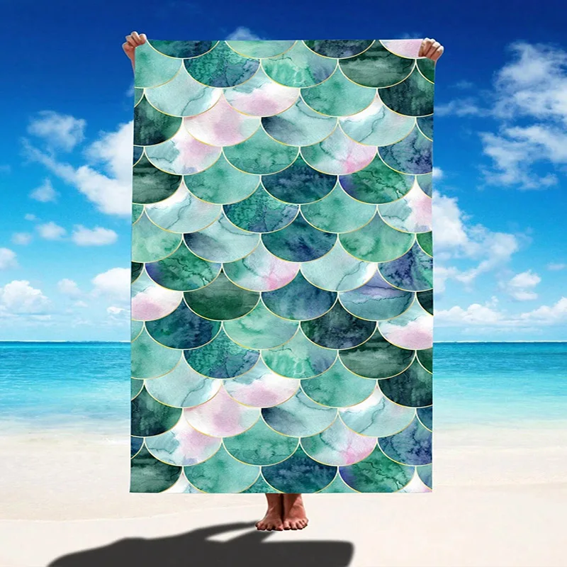 Mermaid Scale Pattern Beach Towel for Fun Patterned Sunscreen And Windproof Suitable For Swimming Pool Camping Travel Blanket