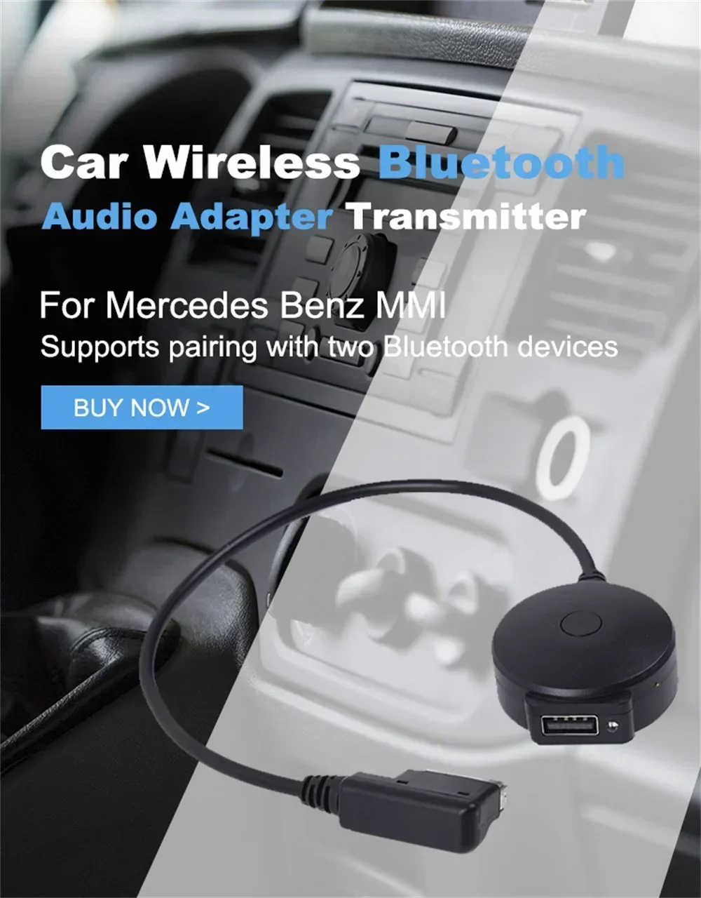 Car Interface Wireless Audio Adapter Transmitter A2DP Music Streaming AUX Cable For MMI